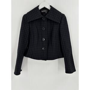 M Siamo Jacket Womens 8 Gray Black Windowpane Plaid Cropped Short Large Buttons